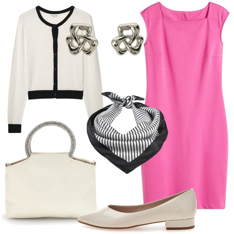 Outfit donna - Il ritorno delle ballerine. Stile Bon Ton per Ufficio. Abbinamento con vestiti a tubino, foulard, cardigans, orecchini, ballerine, borse a mano.