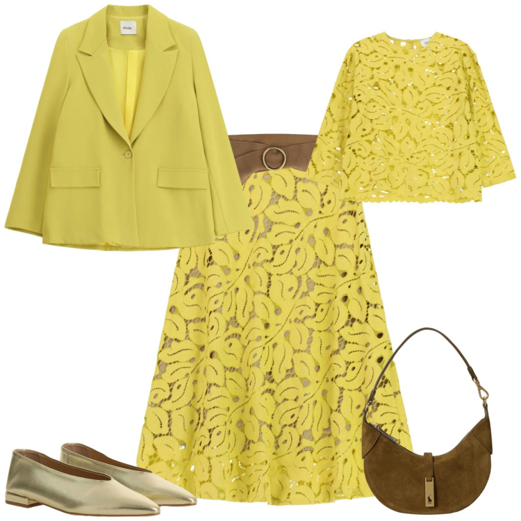 Outfit donna - Chic cerimonia evento serata. Stile Chic per Cerimonia. Abbinamento con blazer, cinture, ballerine, gonne longuette, top, borse a spalla.