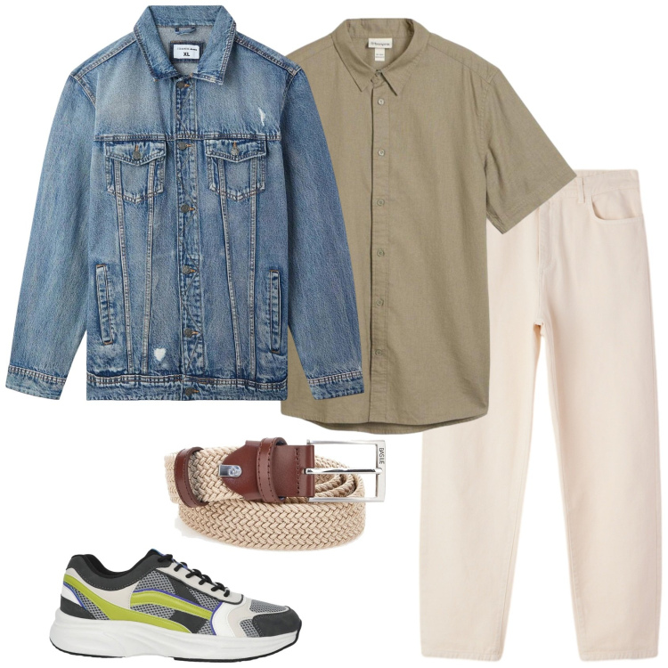 Outfit uomo - La camicia color salvia. Stile Casual per Tutti i giorni. Abbinamento con camicie a manica corta, giacche, sneakers, pantaloni, cinture.