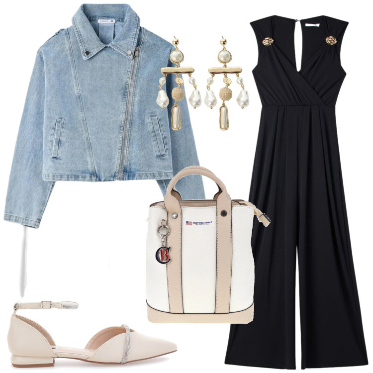 Outfit donna - Total look #2392496. Stile Casual chic per Serata fuori. Abbinamento con tute, cappotti, orecchini, ballerine, zaini.