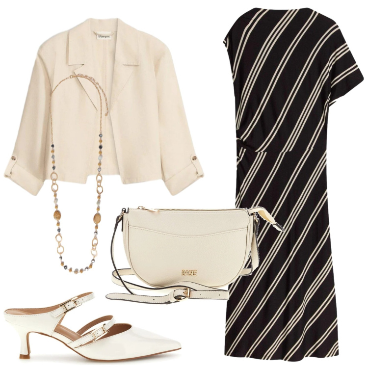 Outfit donna - Total look #2392508. Stile Chic per Cerimonia. Abbinamento con vestiti midi/longuette, blazer, collane, scarpe col tacco, borse a tracolla.