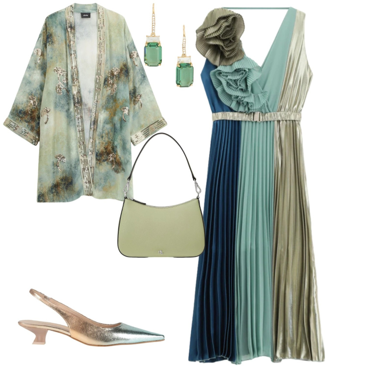 Outfit donna - Chic cerimonia evento serata. Stile Chic per Cerimonia. Abbinamento con décolleté, blazer, vestiti asimmetrici, borse a spalla, orecchini.