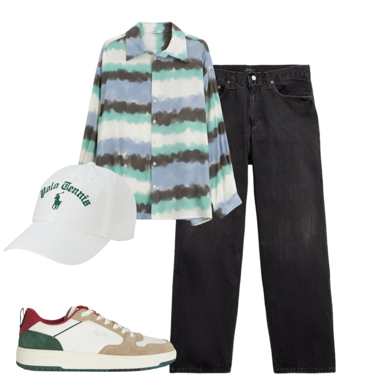 Outfit uomo - Total look #2392511. Stile Casual per Tutti i giorni. Abbinamento con camicie, sneakers, jeans, cappelli con visiera.