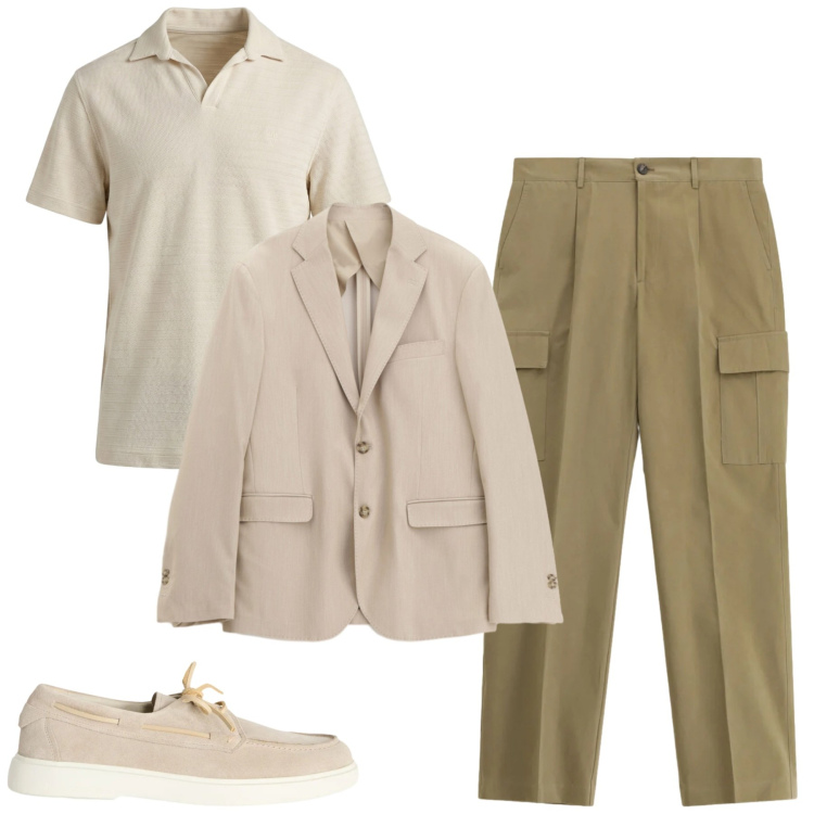 Outfit uomo - Total look #2392512. Stile Urban per Tutti i giorni. Abbinamento con pantaloni cargo, giacche, scarpe stringate, polo.