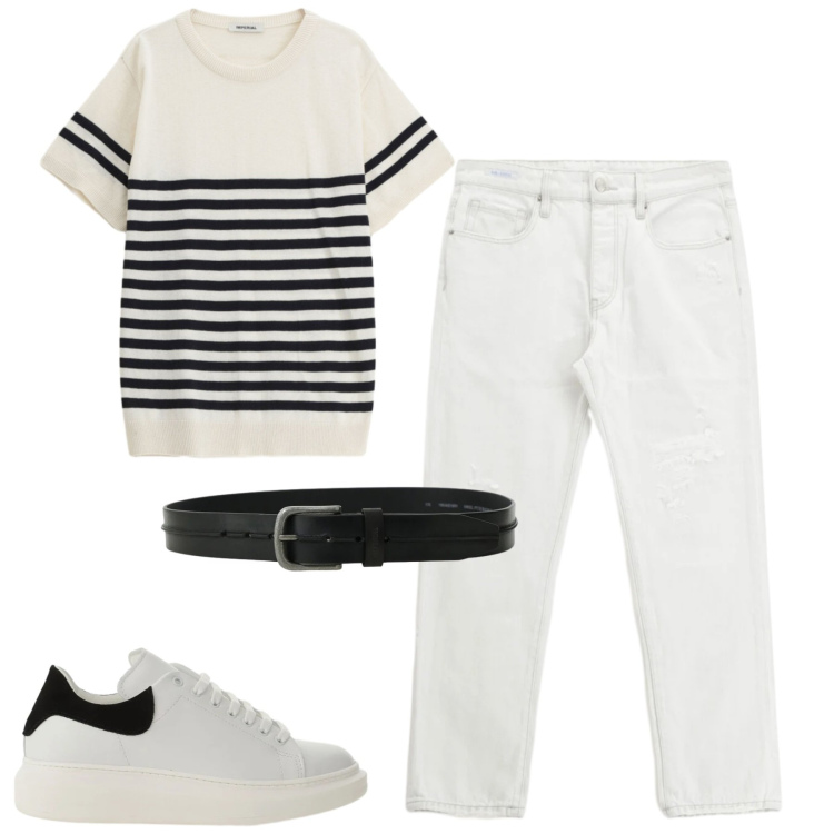 Outfit uomo - Total look #2392513. Stile Casual per Tutti i giorni. Abbinamento con maglieria, jeans dritti, sneakers, cinture.