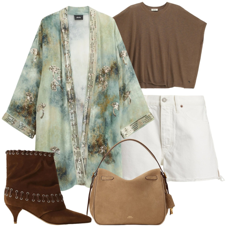 Outfit donna - Stivali a Maggio. Stile Trendy per Tutti i giorni. Abbinamento con blazer, top, stivali, borse a mano, shorts.