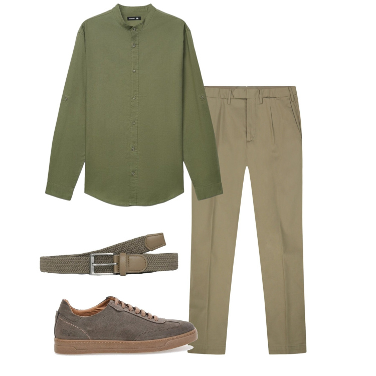 Outfit uomo - Green time. Stile Casual per Tutti i giorni. Abbinamento con cinture, camicie, pantaloni, sneakers.