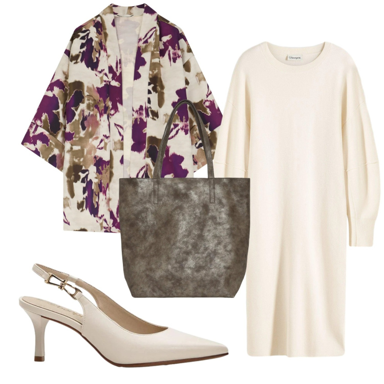 Outfit donna - Total look #2392552. Stile Romantica per Ufficio. Abbinamento con vestiti, décolleté, shopping bag, cappotti.