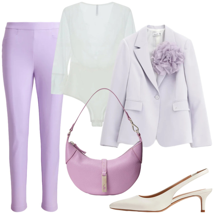 Outfit donna - Total look #2392553. Stile Chic per Cerimonia. Abbinamento con blazer, top, décolleté, borse a spalla, pantaloni.