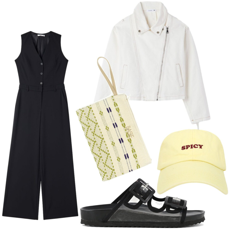 Outfit donna - Tuta elegante. Stile Bon Ton per Serata fuori. Abbinamento con tute, cappelli con visiera, cappotti, sandali, pochette.