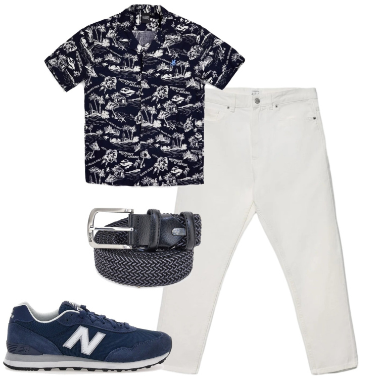 Outfit uomo - Summer. Stile Casual per Tutti i giorni. Abbinamento con jeans, sneakers, cinture, camicie a manica corta.