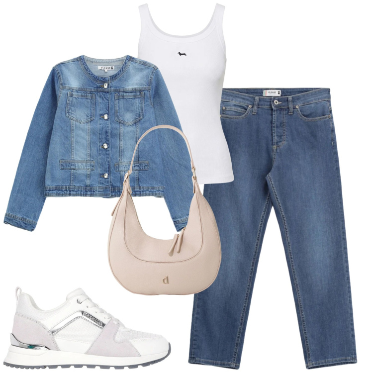Outfit donna - Total look #2392576. Stile Casual per Tutti i giorni. Abbinamento con jeans, blazer, canottiere, borse a tracolla, sneakers alte.