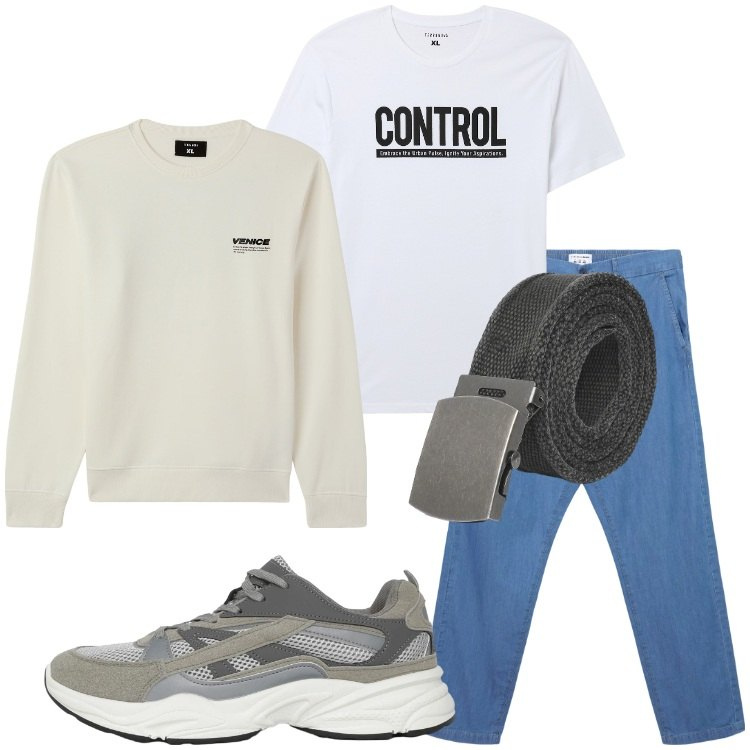 Outfit uomo - Prezzi piccoli Terranova. Stile Casual per Tutti i giorni. Abbinamento con felpe, t-shirt, jeans, sneakers, cinture.