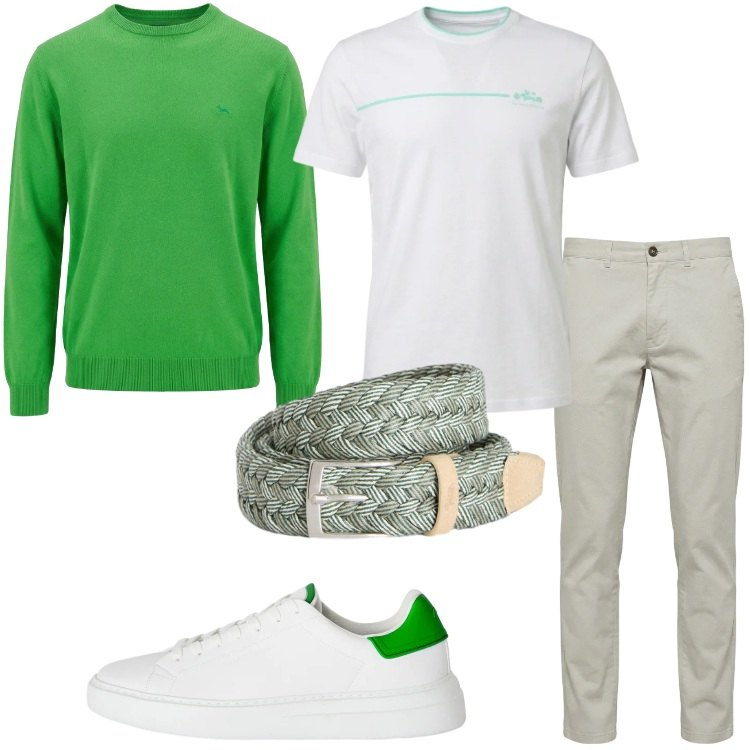 Outfit uomo - Harmont&Blaine springtime. Stile Urban per Tutti i giorni. Abbinamento con pullovers, t-shirt, pantaloni, cinture, sneakers.