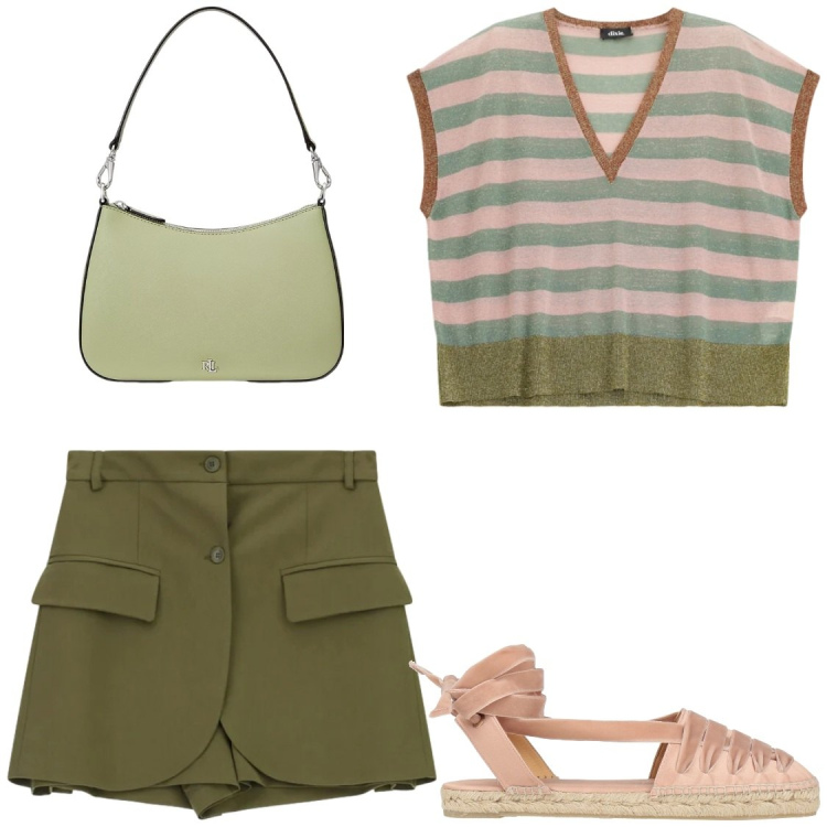 Outfit donna - Maglia in filo leggero. Stile Casual chic per Tutti i giorni. Abbinamento con espadrillas, shorts, maglieria, borse a spalla.