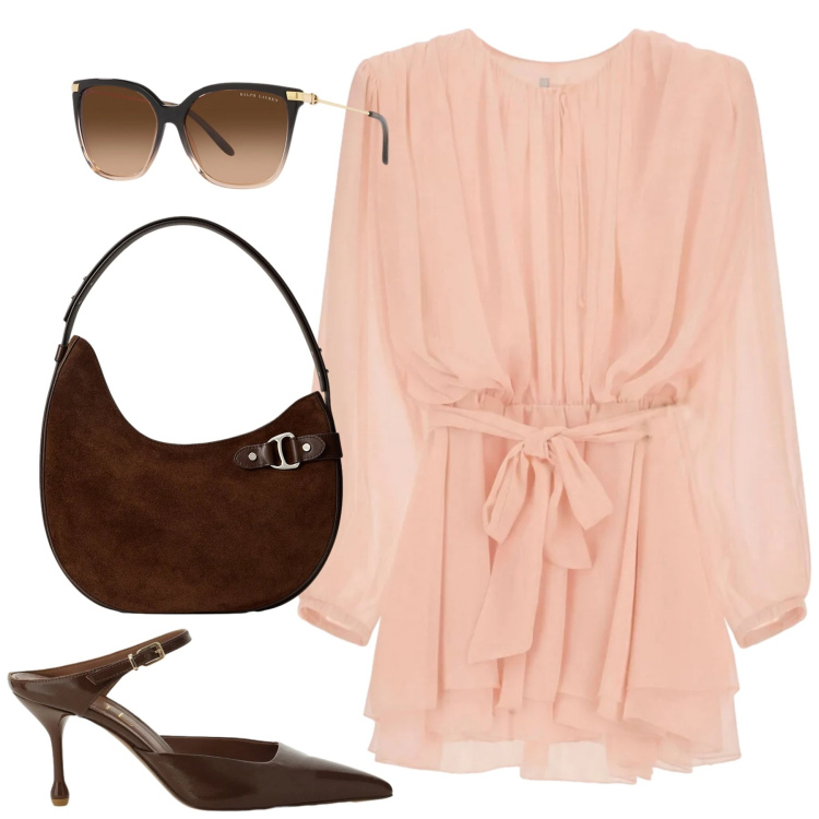 Outfit donna - Total look #2392604. Stile Romantica per Serata fuori. Abbinamento con vestiti corti, décolleté, occhiali da sole, borse a spalla.