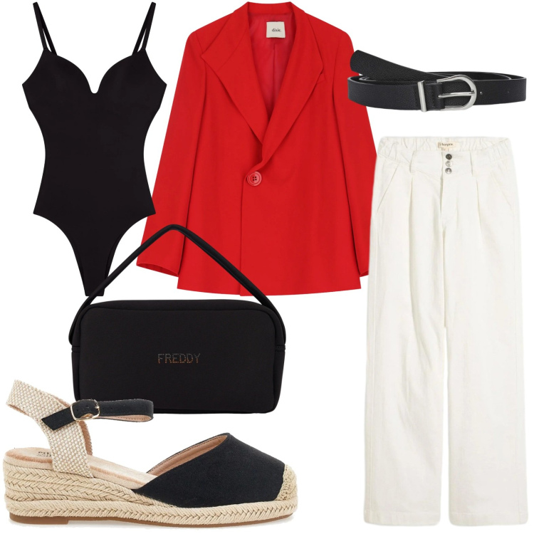 Outfit donna - Espadrillas sun. Stile Minimal per Tutti i giorni. Abbinamento con jeans, cinture, body, blazer, borse a mano, zeppe.