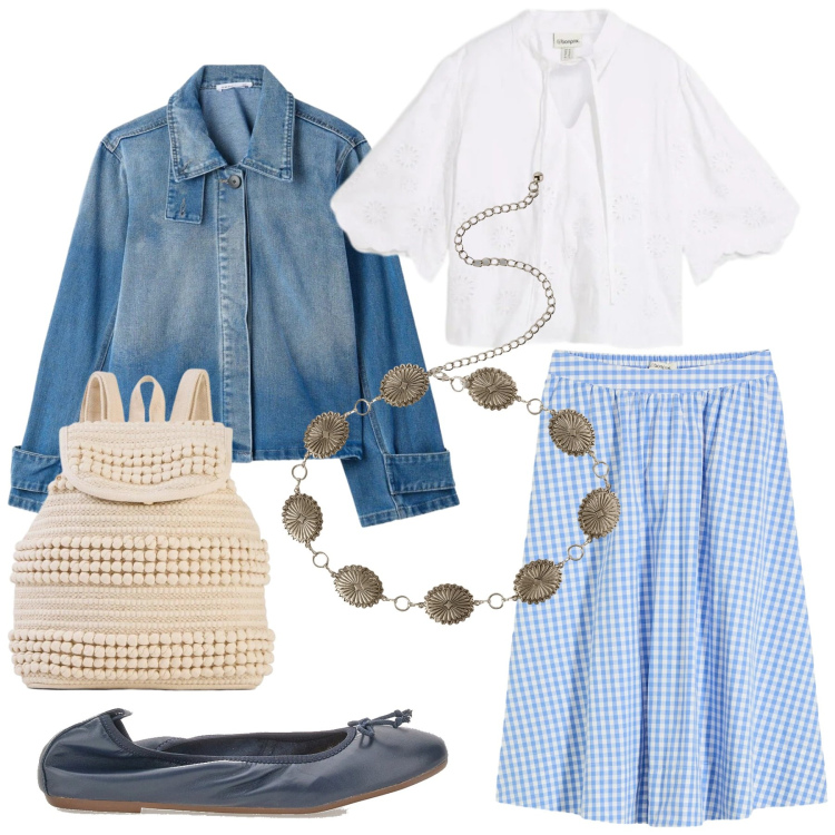 Outfit donna - Total look #2392613. Stile Bon Ton per Ufficio. Abbinamento con gonne longuette, zaini, tuniche, cinture, cappotti, ballerine.
