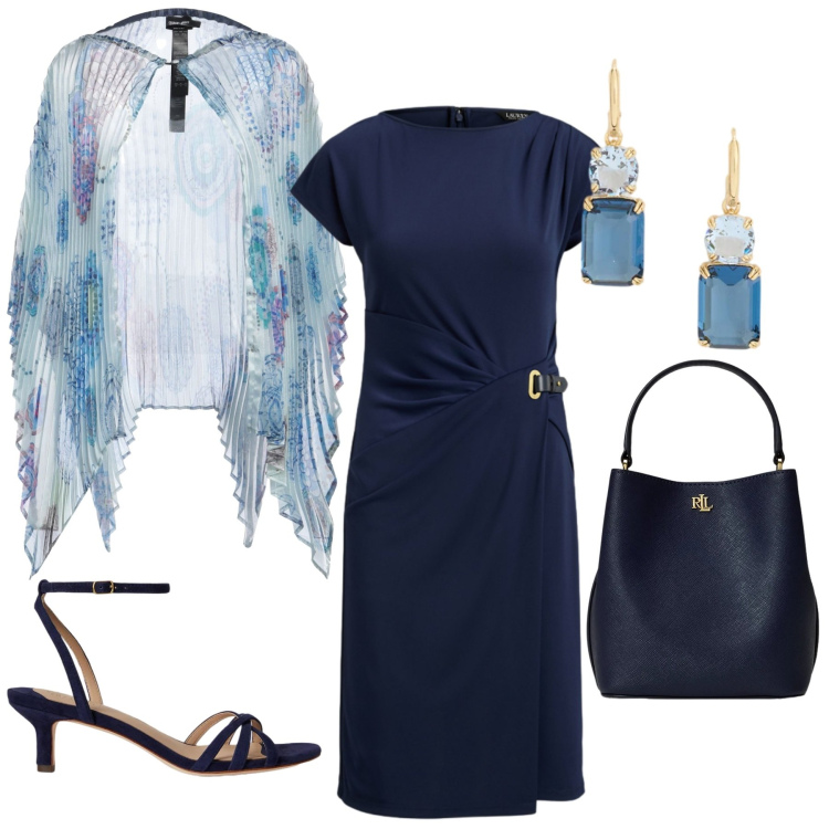 Outfit donna - Total look #2392631. Stile Chic per Cerimonia. Abbinamento con cappe, borse a secchiello, vestiti, orecchini, sandali col tacco.