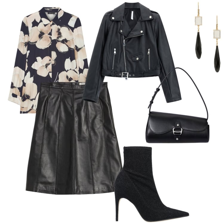 Outfit donna - Curvy by night. per Serata fuori. Abbinamento con stivaletti, gonne, giacche, camicie, borse a spalla, orecchini.
