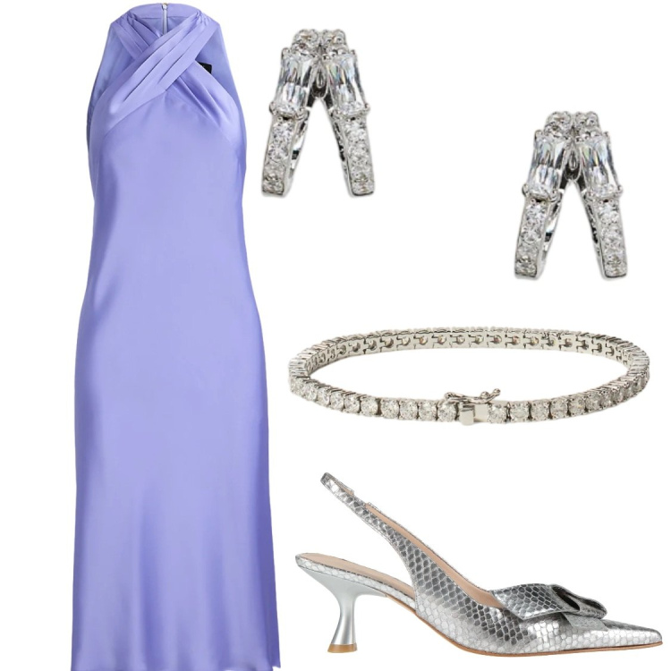 Outfit donna - Sogni di seta lilla. Stile Glamour per Cerimonia. Abbinamento con décolleté, vestiti, braccialetti, orecchini.