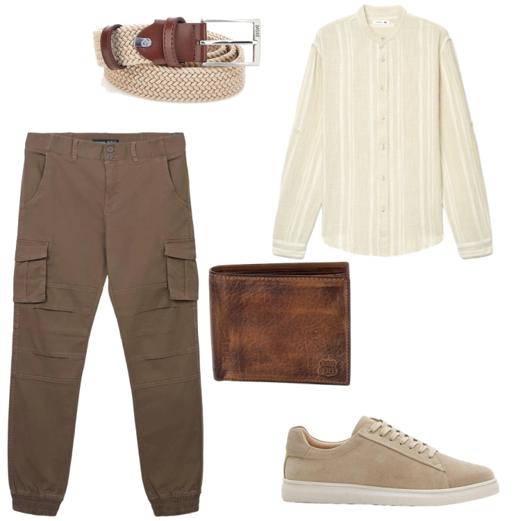 Outfit uomo - Il chiaro. per Ufficio. Abbinamento con sneakers, pantaloni cargo, camicie, cinture, portafogli.