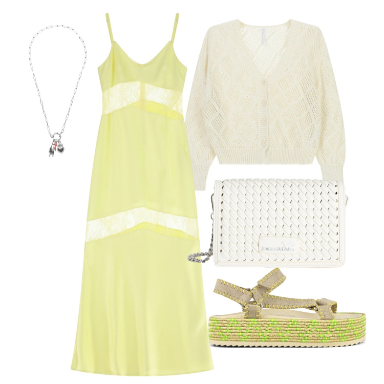 Outfit donna - Maggio. Stile Boho per Tutti i giorni. Abbinamento con borse a tracolla, vestiti lunghi, cardigans, ciondoli, sandali.