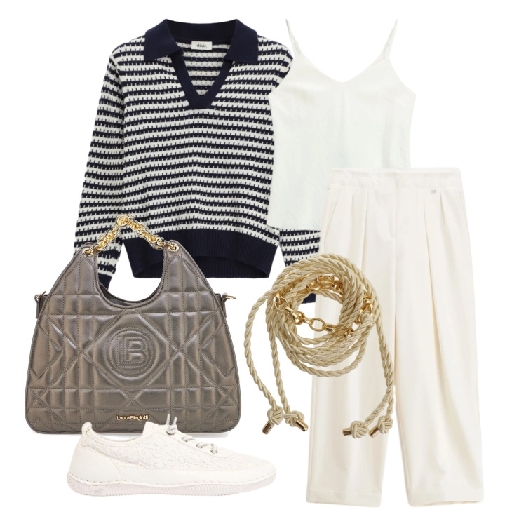 Outfit donna - Maggio. Stile Casual chic per Tutti i giorni. Abbinamento con sneakers, pantaloni, canottiere, maglieria, cinture, borse a mano.