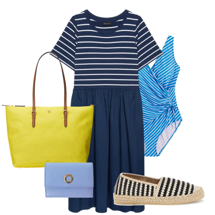 Outfit donna - Total look #2392711. Stile Casual per Mare. Abbinamento con costumi interi, vestiti, portafogli, borse tote, espadrillas.
