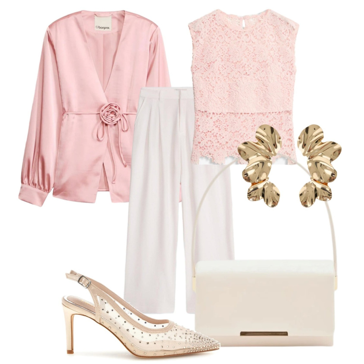 Outfit donna - Matrimonio o..... Stile Romantica per Cerimonia. Abbinamento con pantaloni, canottiere, blazer, pochette, orecchini, décolleté.