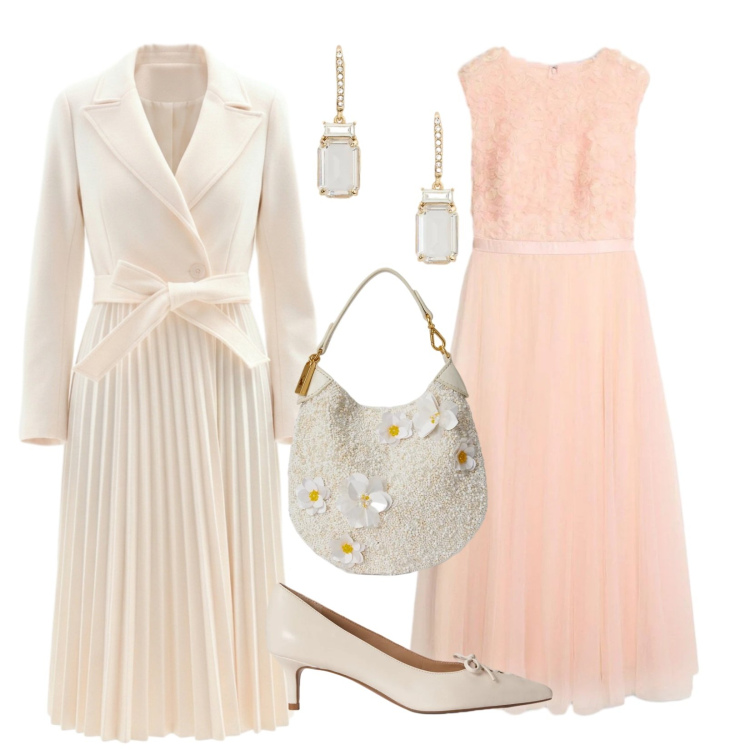 Outfit donna - Cappottino plissé. Stile Bon Ton per Cerimonia. Abbinamento con vestiti lunghi, cappotti, orecchini, décolleté, pochette.