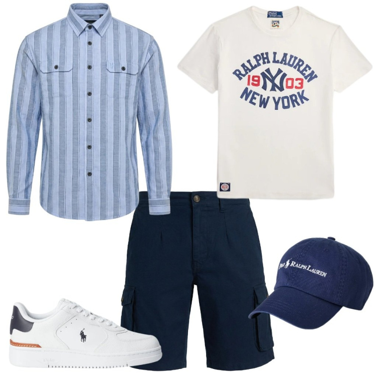 Outfit uomo - 2.Maggio. Stile Trendy per Tutti i giorni. Abbinamento con camicie, bermuda, sneakers, cappelli, t-shirt.