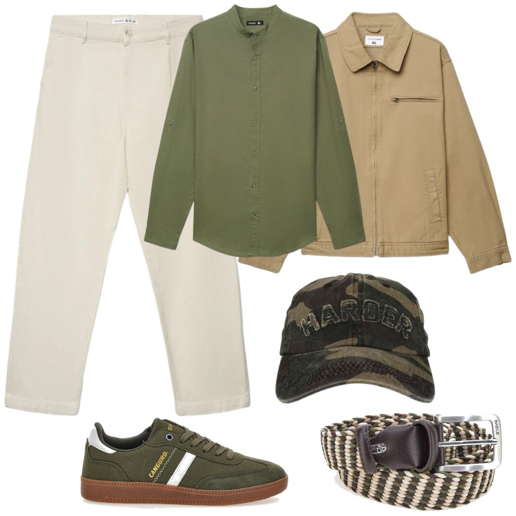 Outfit uomo - Camicia in lino. Stile Trendy per Tutti i giorni. Abbinamento con camicie, cappotti, pantaloni chino, cappelli con visiera, cinture, sneakers.