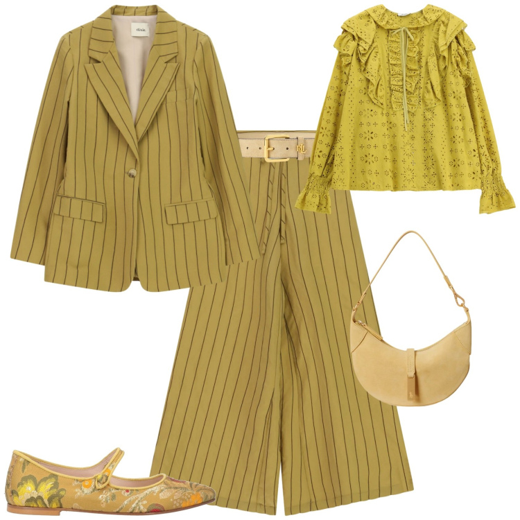 Outfit donna - Chic cerimonia evento serata. Stile Chic per Cerimonia. Abbinamento con ballerine, pantaloni a palazzo, bluse, blazer, cinture, borse a spalla.