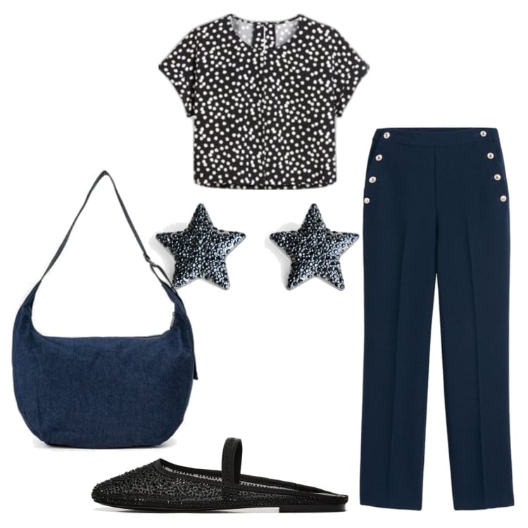 Outfit mujer - Bon ton look. Estilo Bon Ton para Oficina. Combinación con pantalones, camisas de manga corta, bandoleras, bailarinas, pendientes.