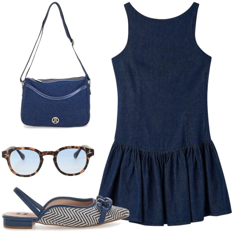 Outfit donna - A ciel sereno. Stile Chic per Serata fuori. Abbinamento con vestiti corti, occhiali da sole, borse a tracolla, ballerine.