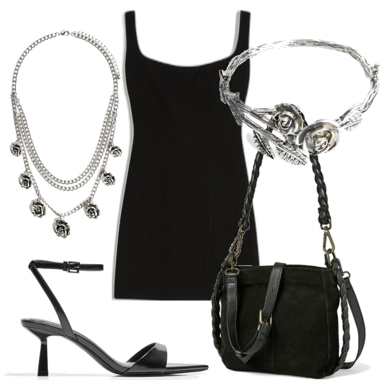 Outfit mujer - Sexy look. Estilo Sexy para Noche/Fiesta elegante. Combinación con colgantes, vestidos, bandoleras, pulseras, sandalias de tacón.