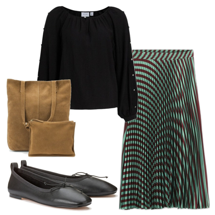 Outfit mujer - Urban style. Estilo Urban para Todos los días. Combinación con blusas, bolso tote, faldas largas, bailarinas.