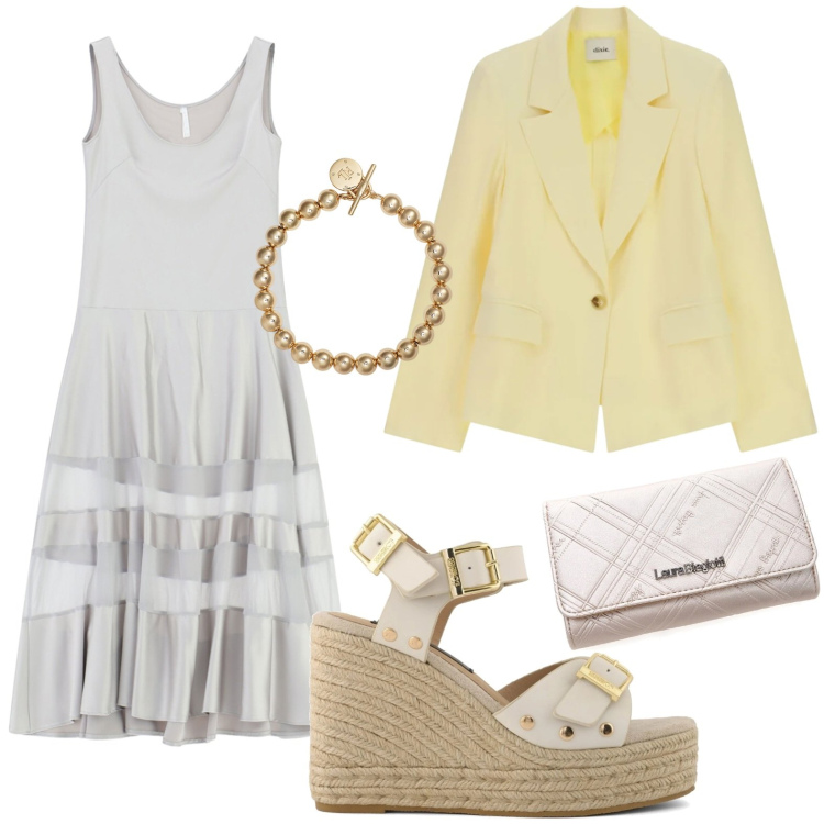 Outfit donna - Dettagli trasparenti. Stile Chic per Tutti i giorni. Abbinamento con vestiti lunghi, blazer, braccialetti, portafogli, zeppe.