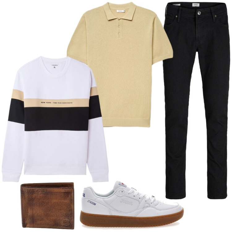Outfit uomo - 8.a righe. Stile Urban per Tutti i giorni. Abbinamento con jeans slim fit, felpe con cappuccio, polo, sneakers, portafogli.
