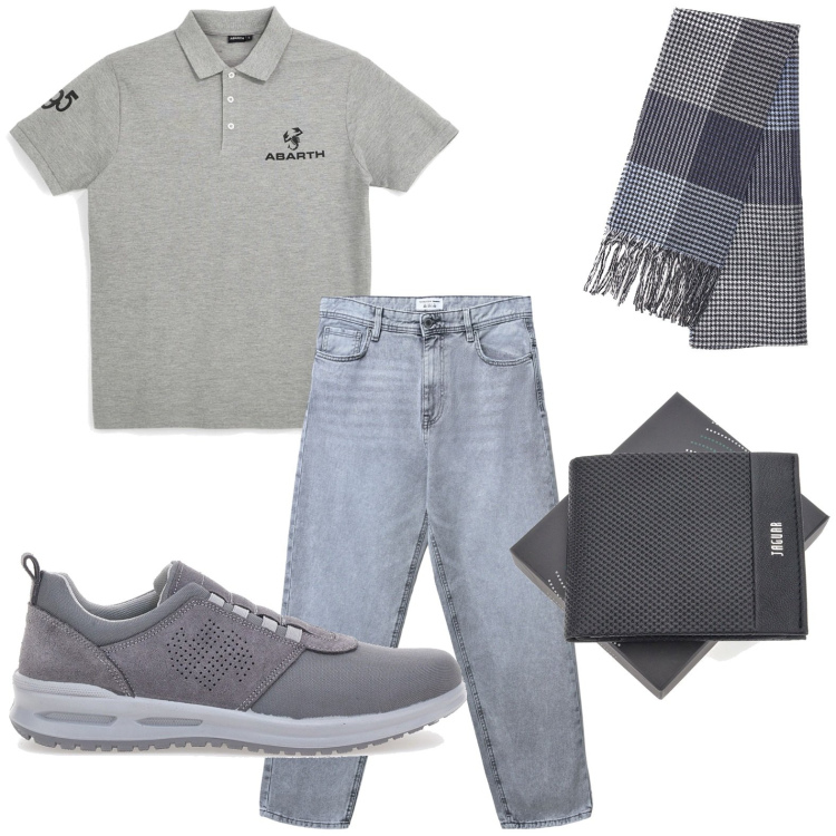 Outfit uomo - Colori neutri. Stile Casual per Tutti i giorni. Abbinamento con jeans, scarpe stringate, sciarpe, portafogli, polo.