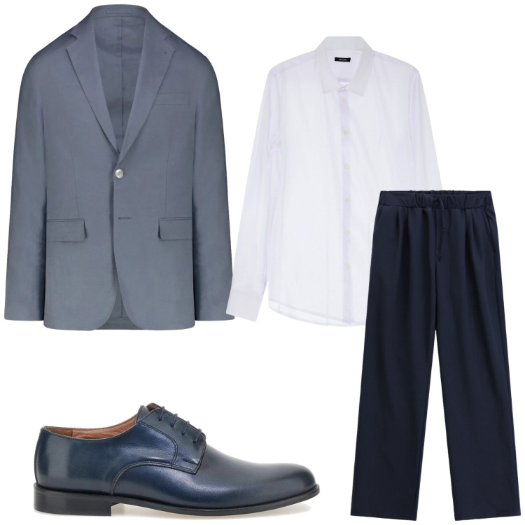 Outfit uomo - Blazer monopetto. Stile Casual per Ufficio. Abbinamento con camicie, pantaloni, abiti, scarpe stringate.