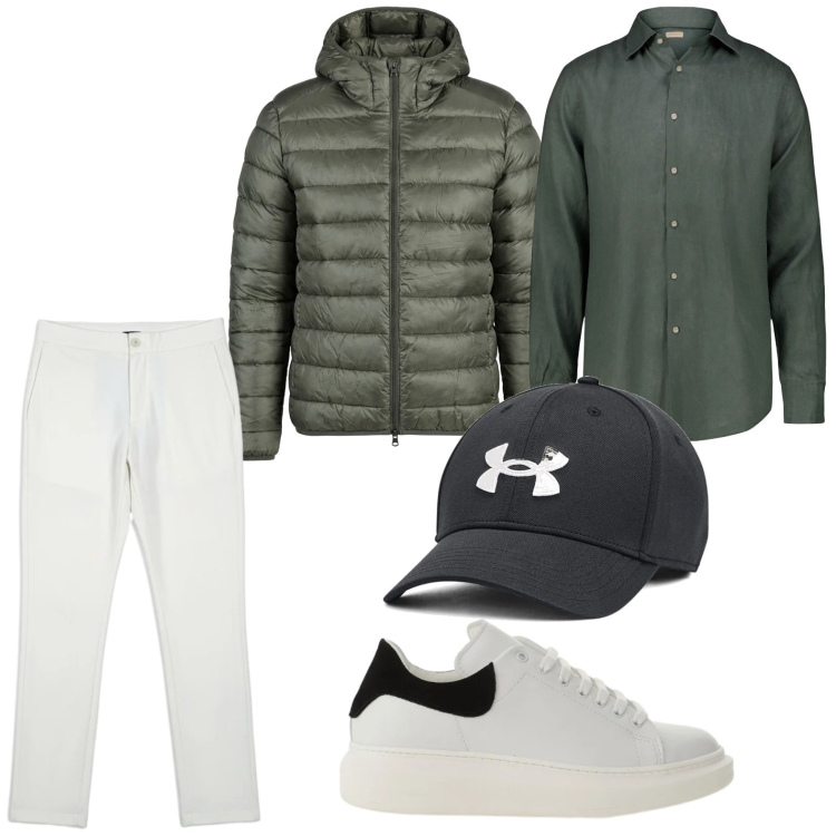Outfit uomo - Tendenza salvia. Stile Casual per Ufficio. Abbinamento con sneakers, giacche, pantaloni, cappelli, camicie.