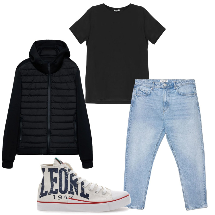 Outfit uomo - Sportivo. Stile Casual per Tutti i giorni. Abbinamento con jeans, giacche, t-shirt, sneakers.