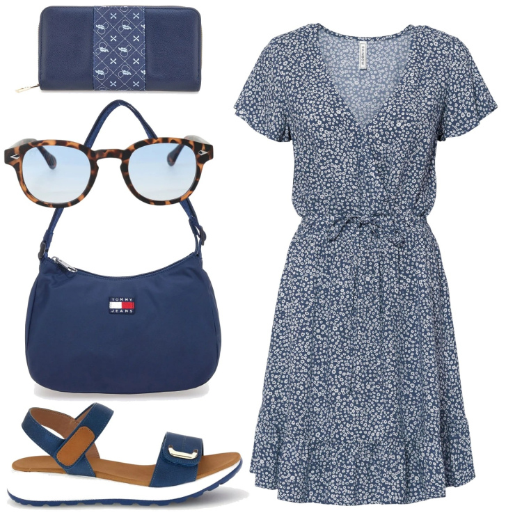 Outfit donna - Total look #2392805. Stile Basic per Ufficio. Abbinamento con vestiti corti, occhiali da sole, sandali, portafogli, borse a spalla.