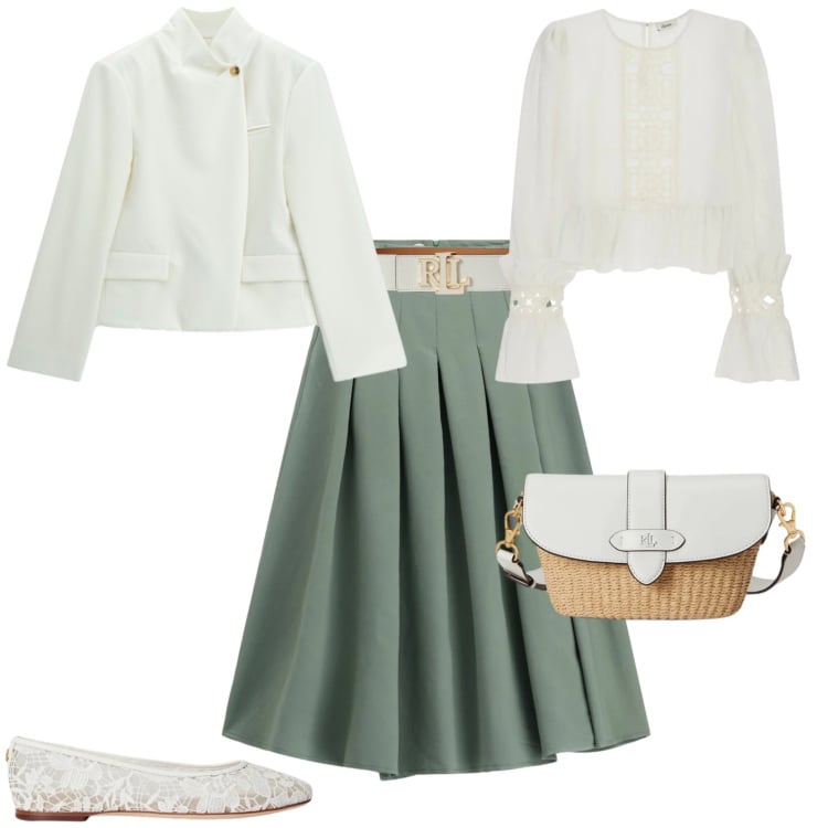 Outfit donna - Casual chic ogni giorno. Stile Casual chic per Tutti i giorni. Abbinamento con gonne longuette, bluse, blazer, cinture, ballerine, borse a spalla.