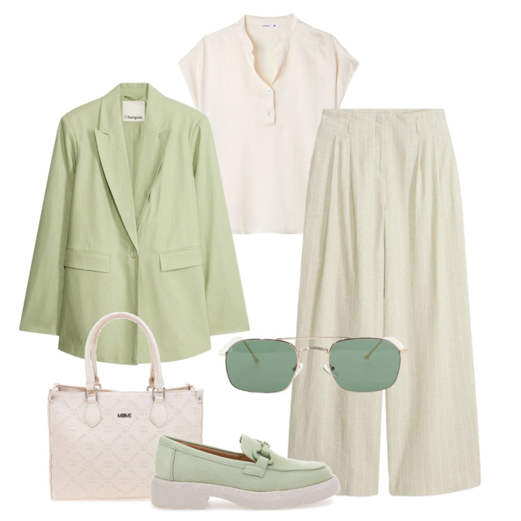 Outfit donna - Light blazer oversize - @ypila. Stile Trendy per Tutti i giorni. Abbinamento con blazer, pantaloni, canottiere, occhiali da sole, mocassini, borse a tracolla.