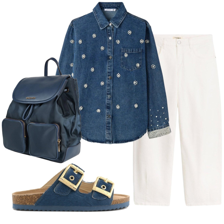 Outfit donna - Total look #2392815. Stile Casual per Tutti i giorni. Abbinamento con zaini, pantaloni, camicie, sandali in pelle.
