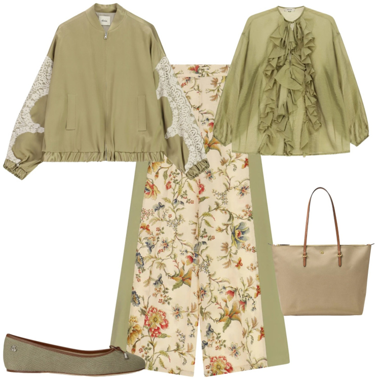 Outfit donna - Casual chic ufficio tempo libero. Stile Casual chic per Tutti i giorni. Abbinamento con pantaloni a palazzo, camicie, bomber, borse tote, ballerine.