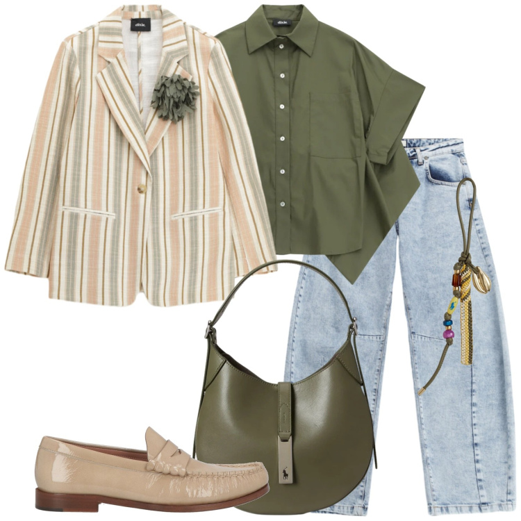 Outfit donna - Un adorabile verde. Stile Trendy per Tutti i giorni. Abbinamento con mocassini, jeans, blazer, camicie a manica corta, braccialetti, borse a spalla.
